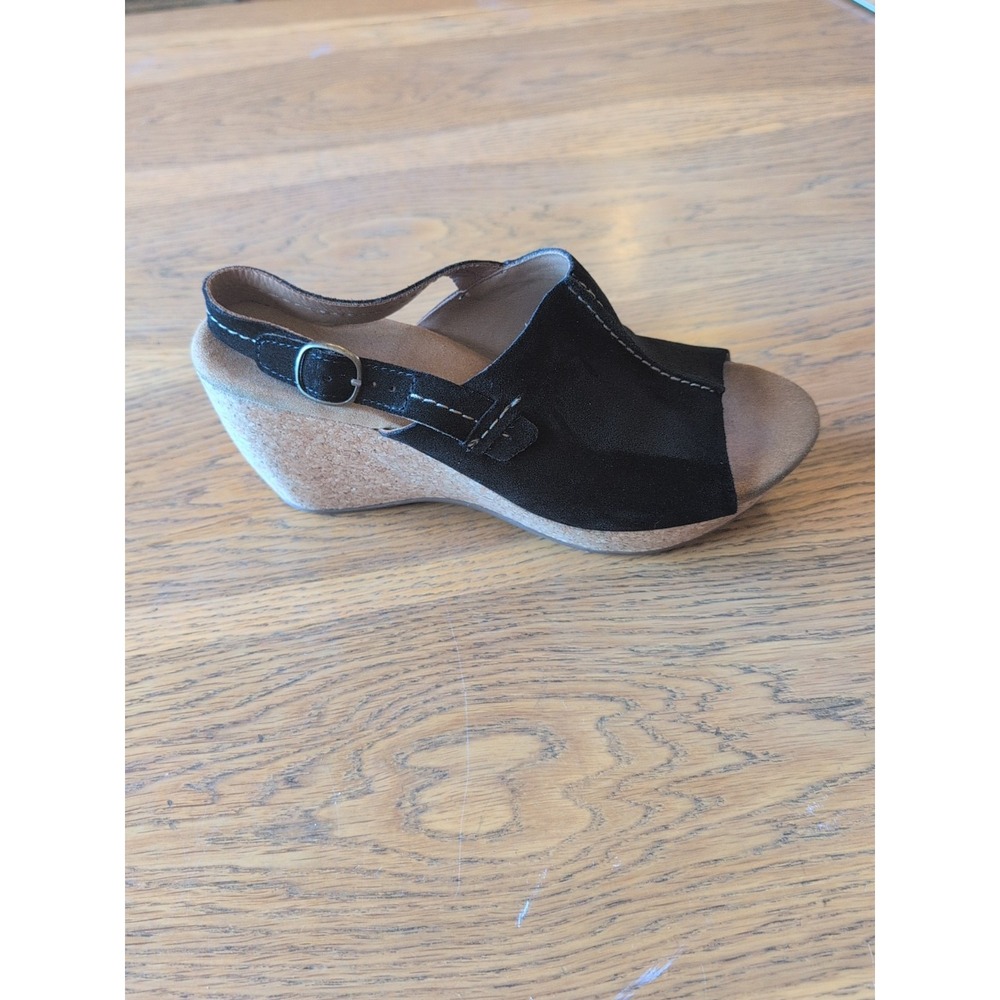 Clark's Elements Wedge Sandals Shoe Black Suede Leather Platform Wedge Sz 9.5M